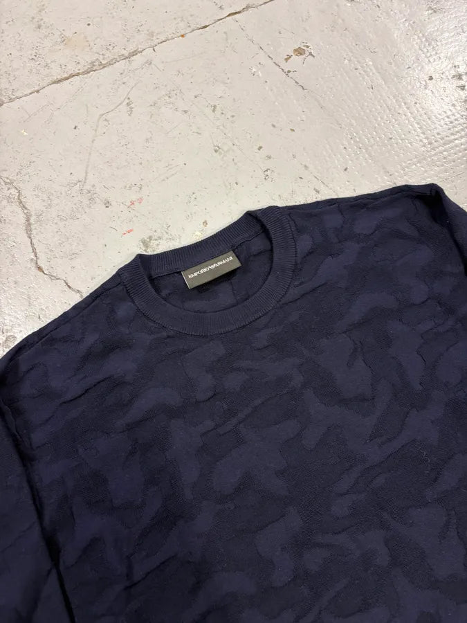 AW2019 Emporio Armani Navy Camo Textured Sweater sYibXeX 4