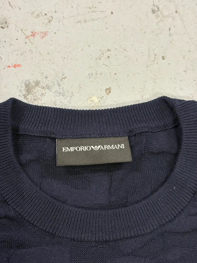 AW2019 Emporio Armani Navy Camo Textured Sweater sYibXeX 9
