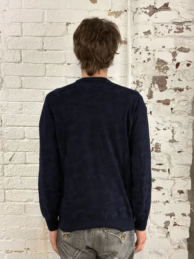 AW2019 Emporio Armani Navy Camo Textured Sweater sYibXeX 2