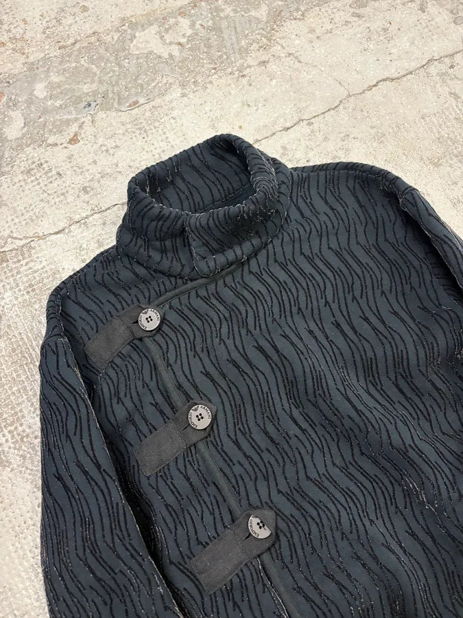 2000s Emporio Armani Navy Velvet Asymmetrical Imperial Jacket uisvAFW 4