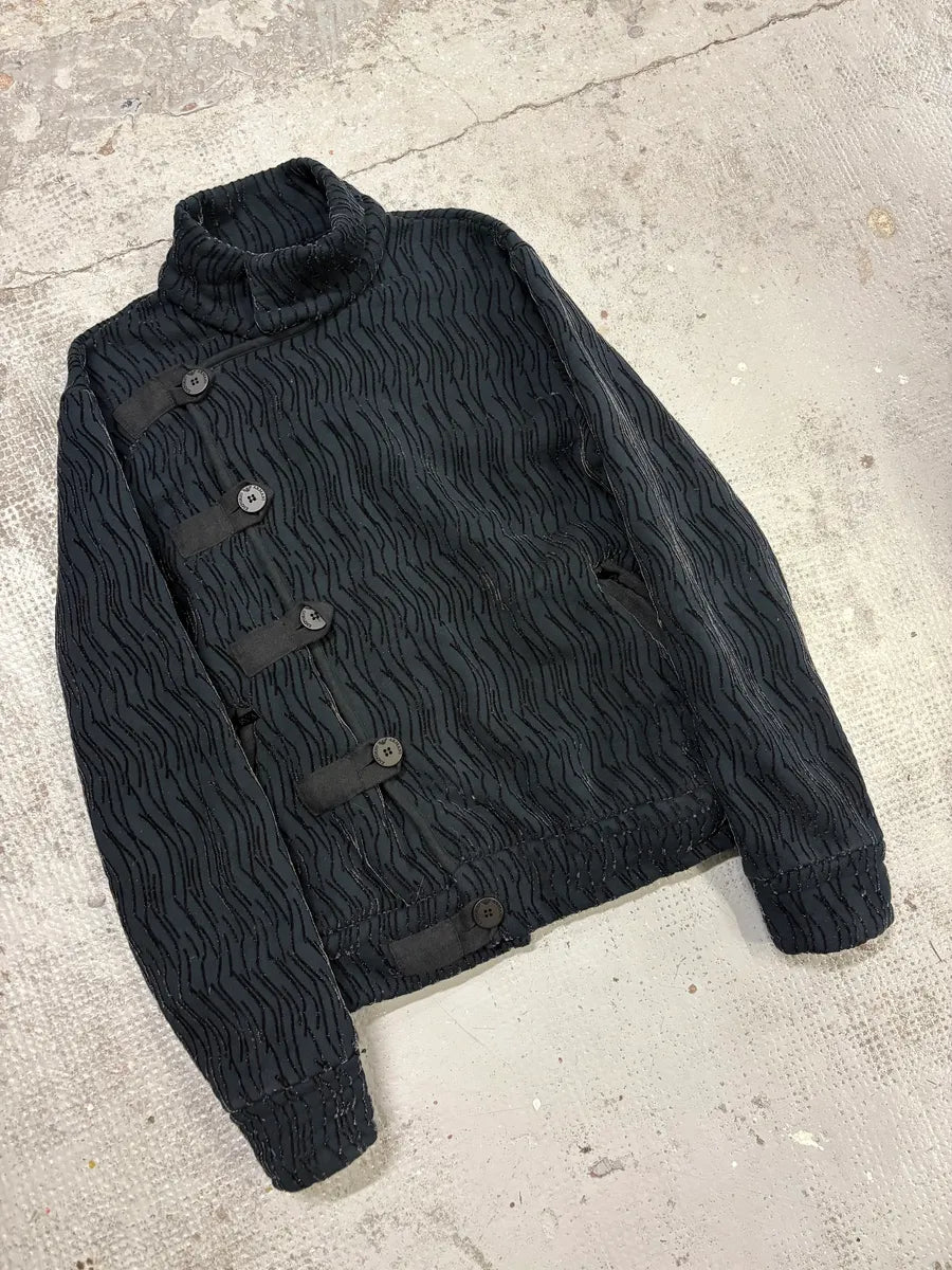 2000s Emporio Armani Navy Velvet Asymmetrical Imperial Jacket uisvAFW 3