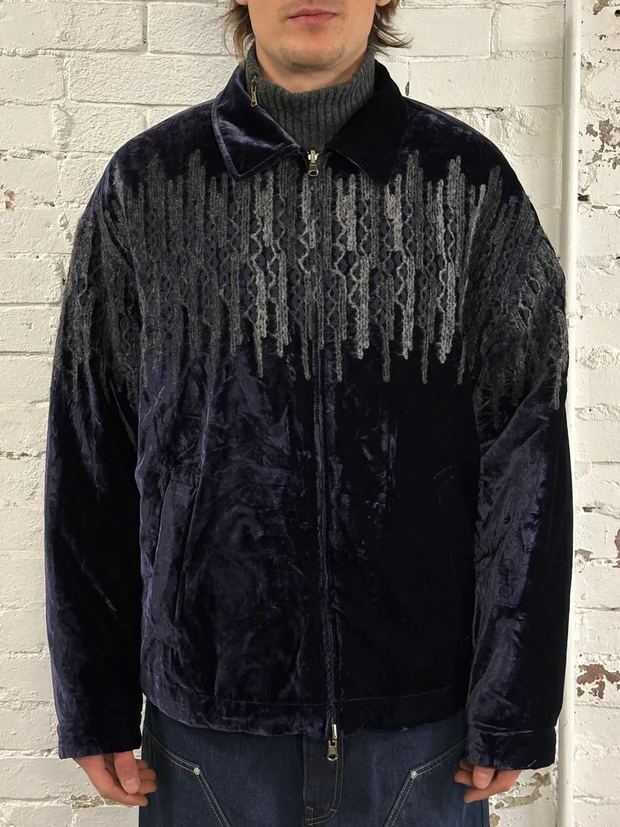 AW2021 Emporio Armani Navy Velvet Reversible Bomber Jacket wdZuAPp 2