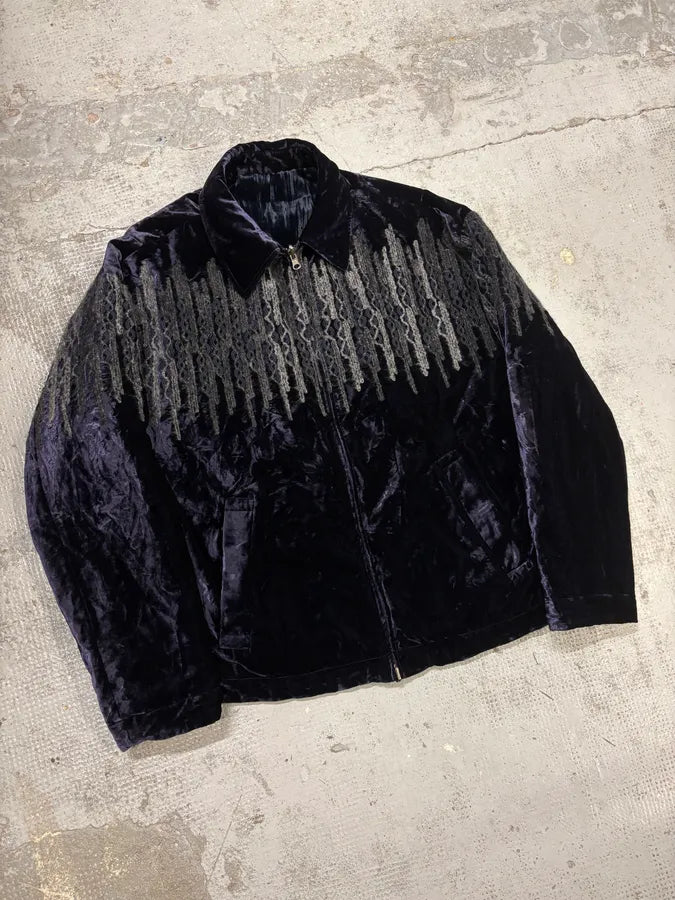 AW2021 Emporio Armani Navy Velvet Reversible Bomber Jacket wdZuAPp 6