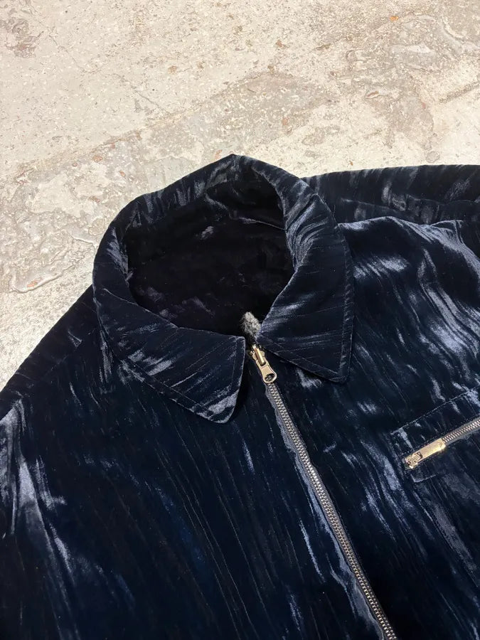 AW2021 Emporio Armani Navy Velvet Reversible Bomber Jacket wdZuAPp 12
