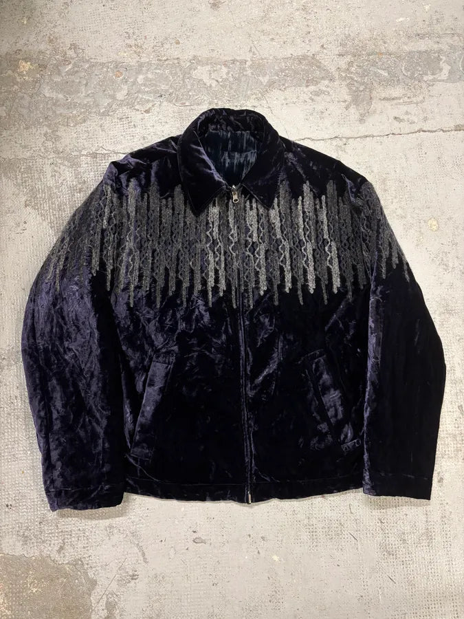 AW2021 Emporio Armani Navy Velvet Reversible Bomber Jacket wdZuAPp 0
