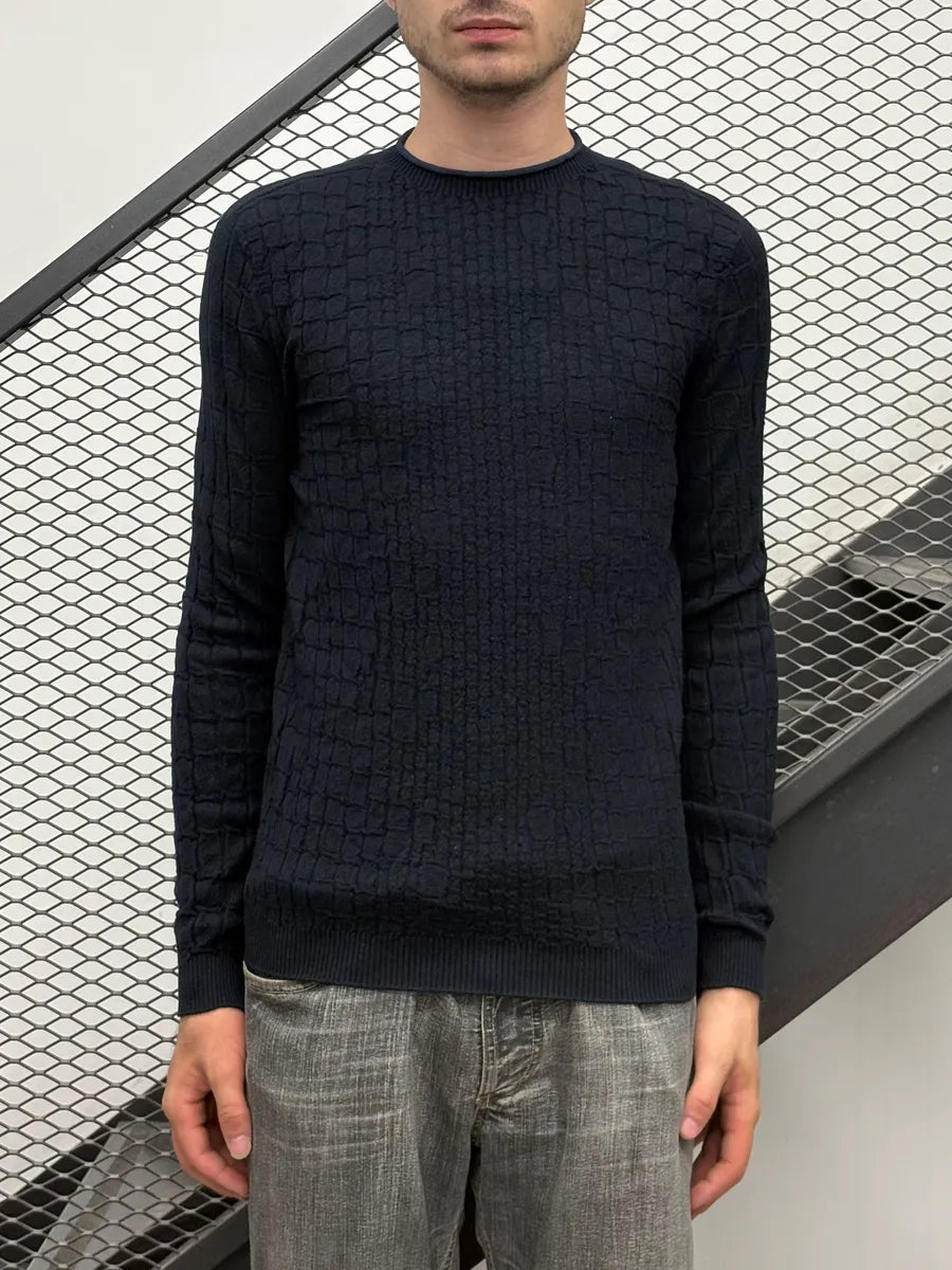 2000s Giorgio Armani Navy Waffled Sweater urYdZdv 0