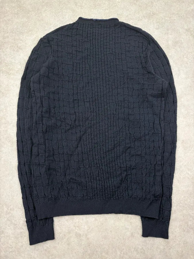 2000s Giorgio Armani Navy Waffled Sweater urYdZdv 5
