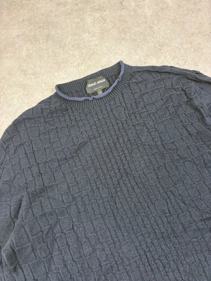 2000s Giorgio Armani Navy Waffled Sweater urYdZdv 4