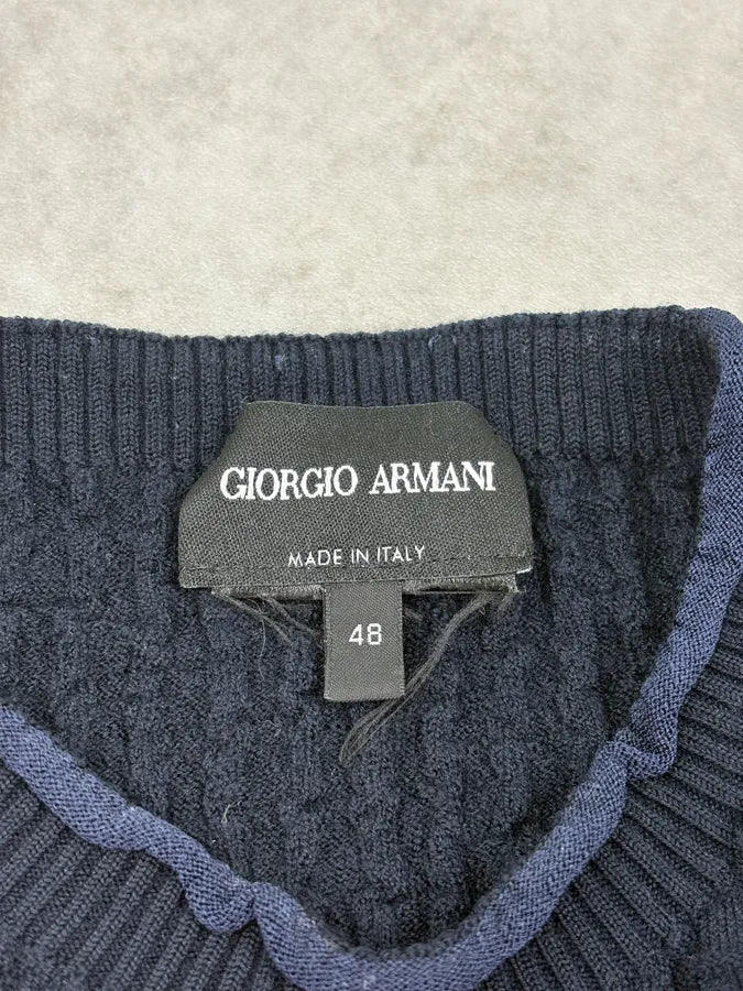 2000s Giorgio Armani Navy Waffled Sweater urYdZdv 8