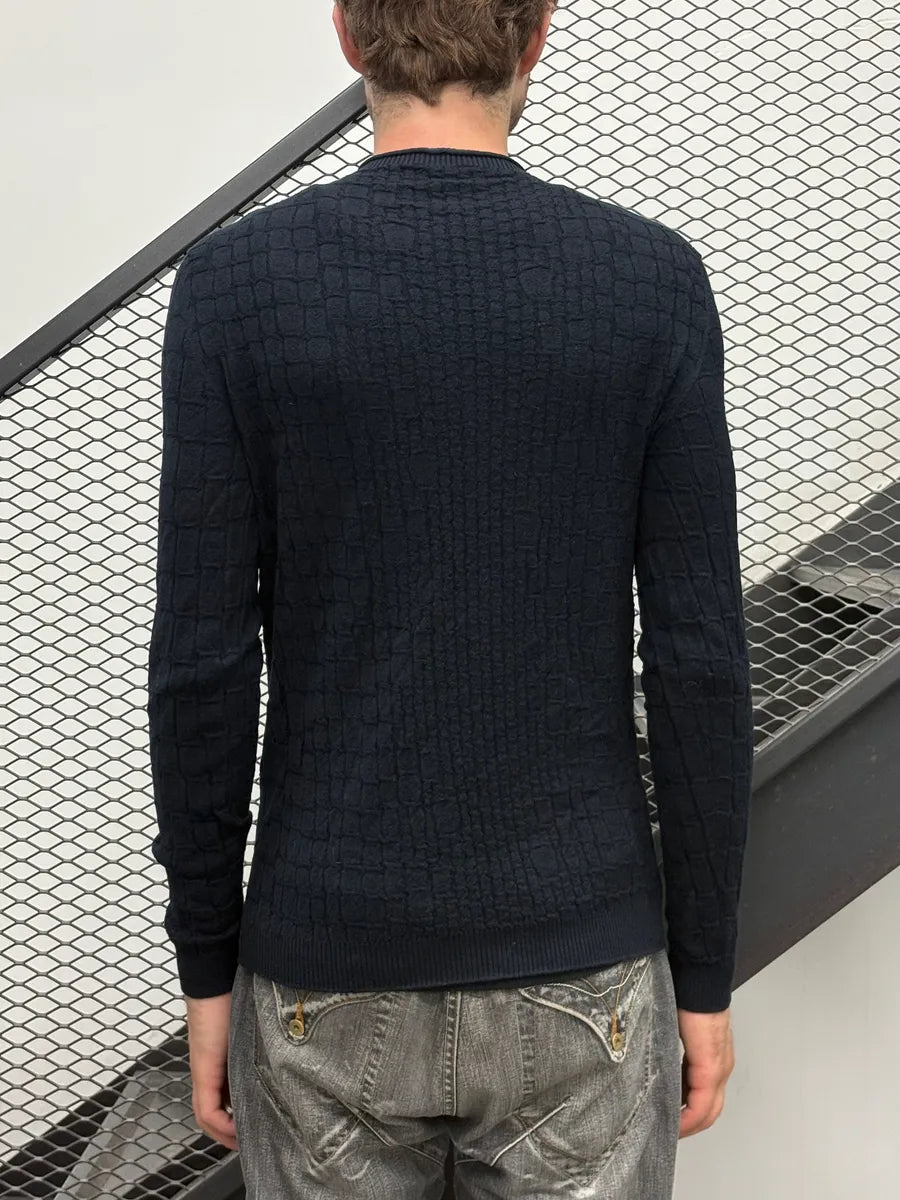 2000s Giorgio Armani Navy Waffled Sweater urYdZdv 1