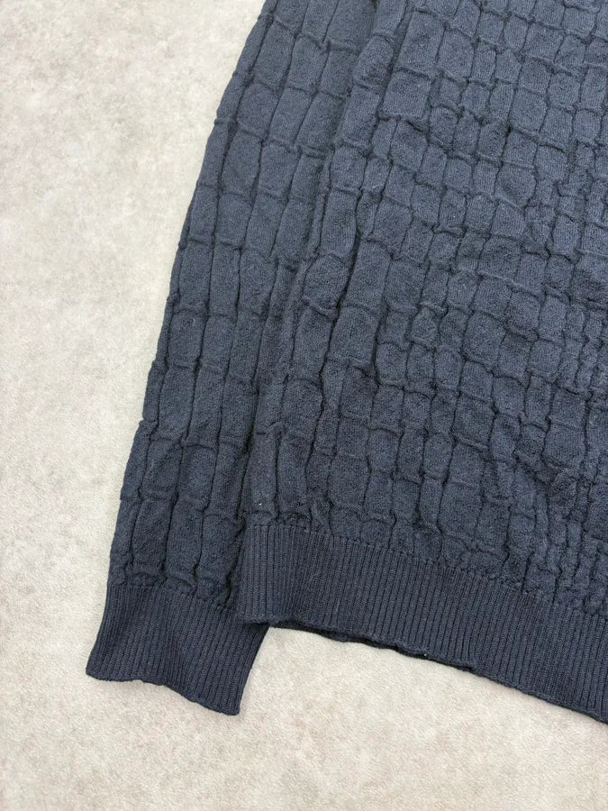 2000s Giorgio Armani Navy Waffled Sweater urYdZdv 6