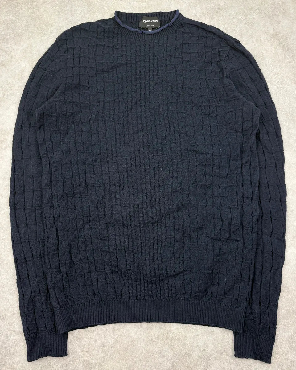 2000s Giorgio Armani Navy Waffled Sweater urYdZdv 2