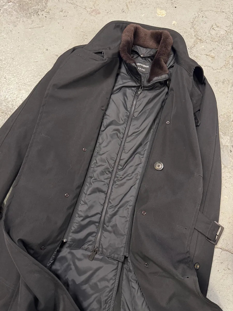 2000s Emporio Armani Nylon Lining Long Wool Trench Coat (L) 10