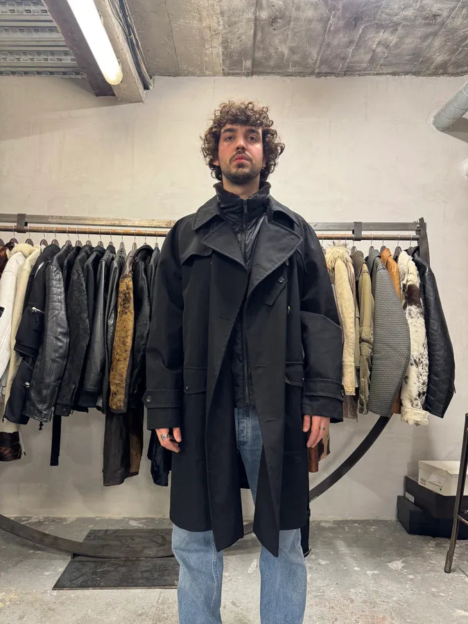 2000s Emporio Armani Nylon Lining Long Wool Trench Coat (L) 12