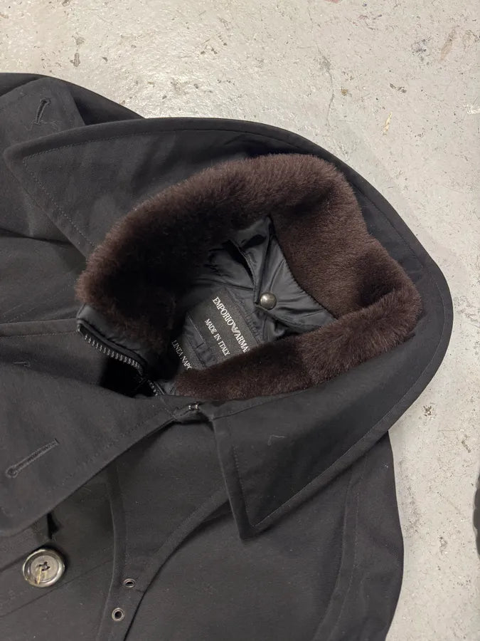 2000s Emporio Armani Nylon Lining Long Wool Trench Coat (L) 3