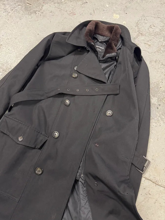 2000s Emporio Armani Nylon Lining Long Wool Trench Coat (L) 5