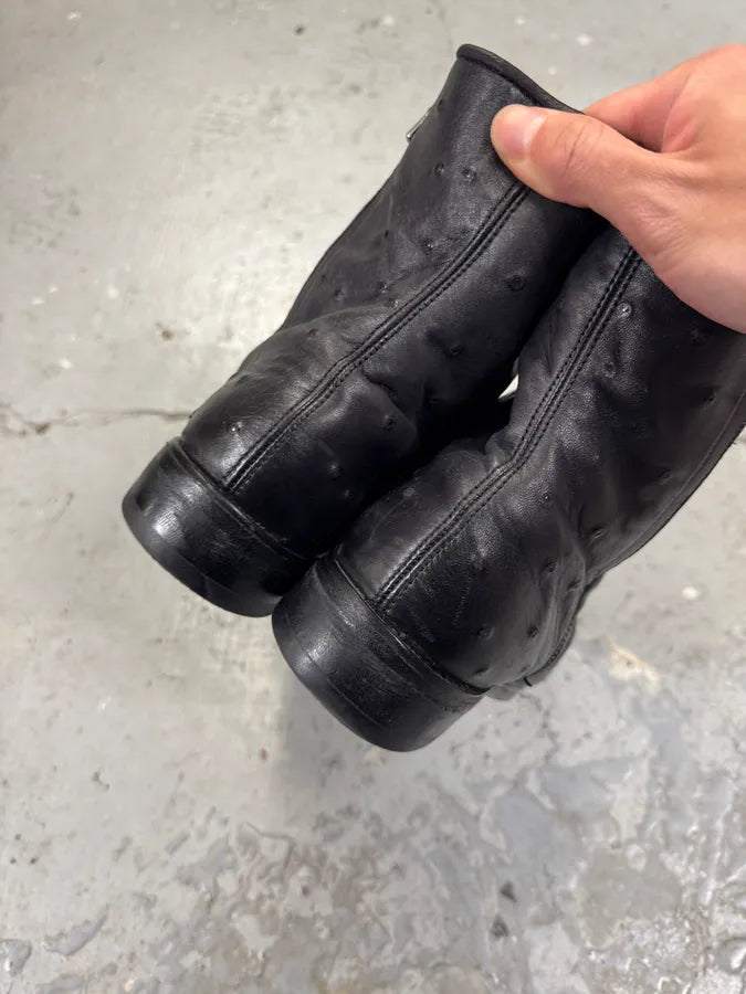 2000s Emporio Armani Ostrich Embossed Black Leather Boots (42eu/us8.5) 4