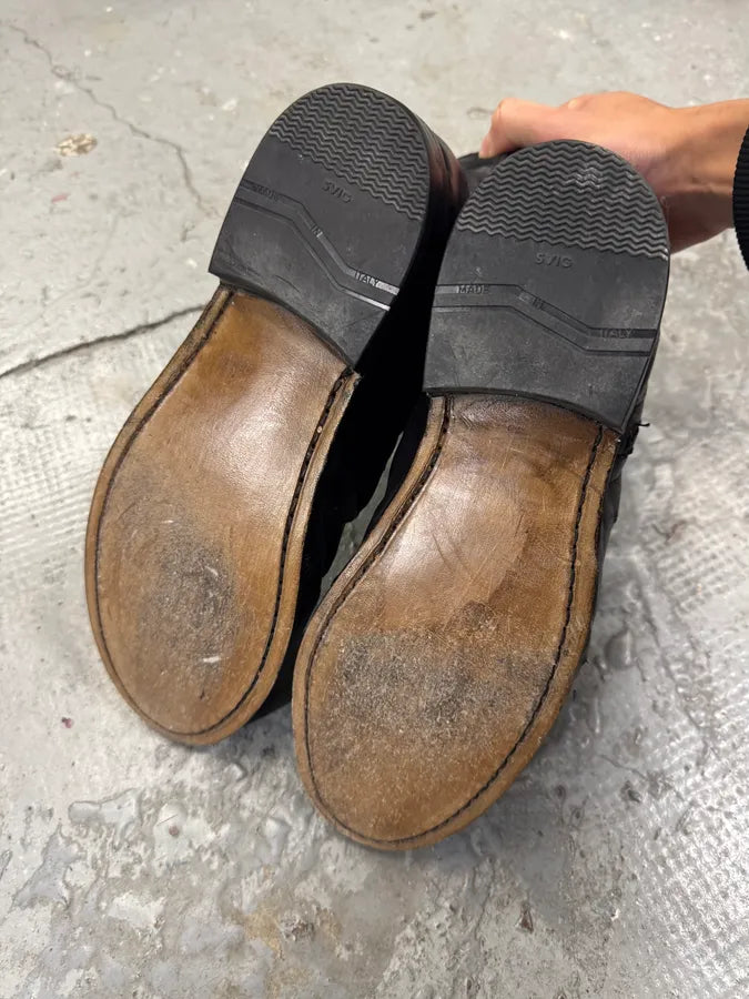 2000s Emporio Armani Ostrich Embossed Black Leather Boots (42eu/us8.5) 6