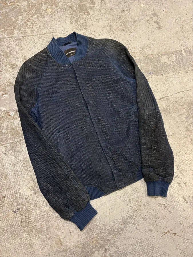 2000s Emporio Armani Perforated Navy Leather Bomber Jacket LtFePaR 3
