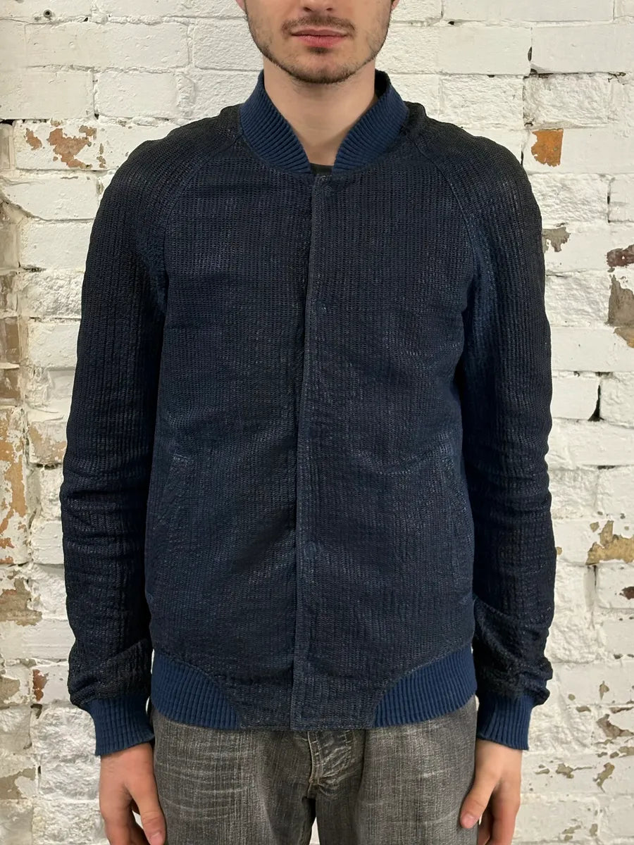 2000s Emporio Armani Perforated Navy Leather Bomber Jacket LtFePaR 0