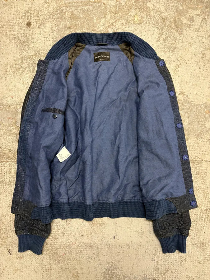 2000s Emporio Armani Perforated Navy Leather Bomber Jacket LtFePaR 6