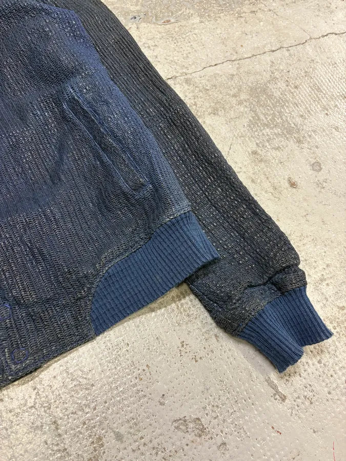 2000s Emporio Armani Perforated Navy Leather Bomber Jacket LtFePaR 7