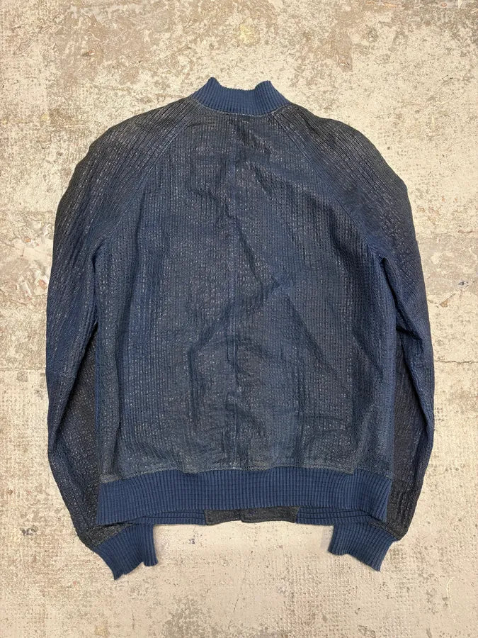 2000s Emporio Armani Perforated Navy Leather Bomber Jacket LtFePaR 5