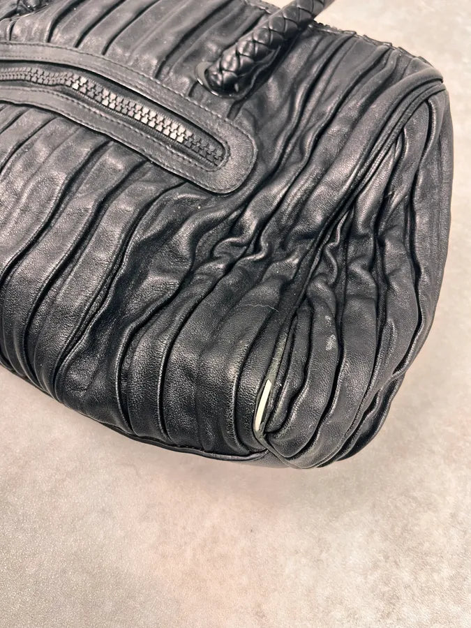 2000s Emporio Armani Pleats Black Leather Handle Bag KFnEgBs 2