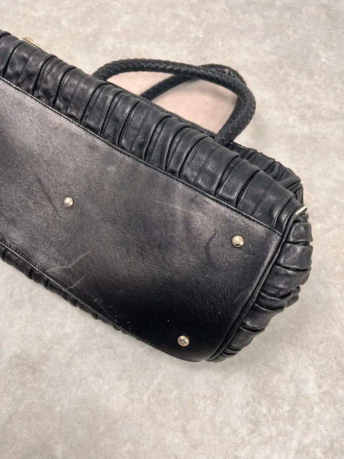 2000s Emporio Armani Pleats Black Leather Handle Bag KFnEgBs 4