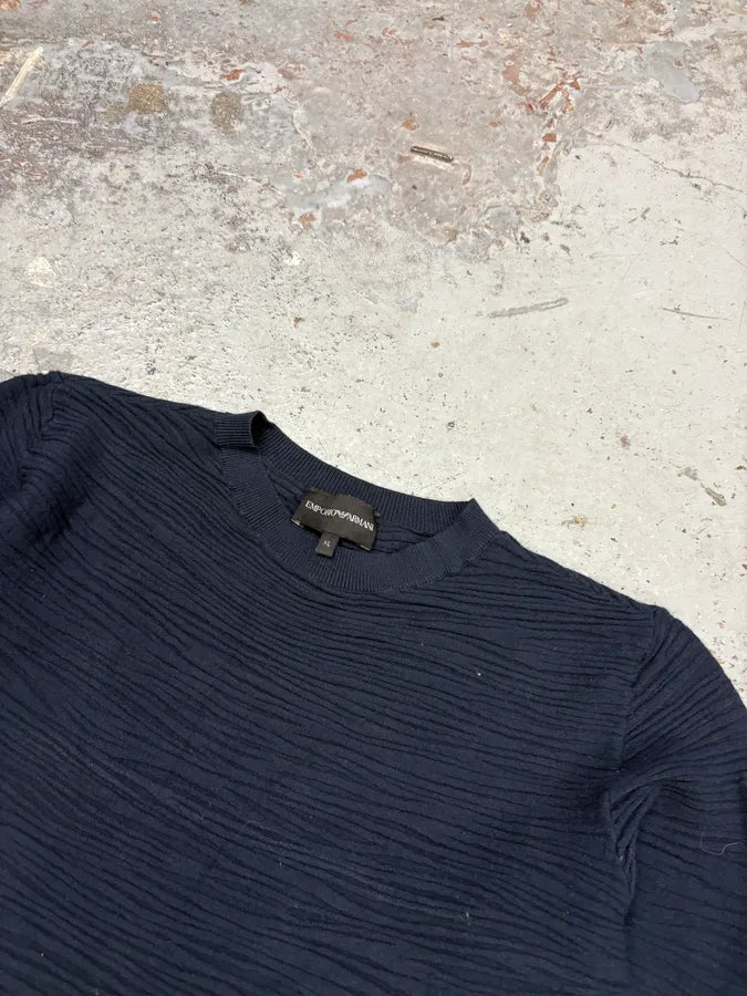 2000s Emporio Armani Pleats Navy Sweater CMEZGBG 4