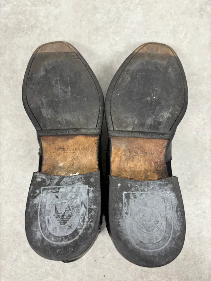 2000s Emporio Armani Pony Hair Black Leather Boots mYTjxeS 7