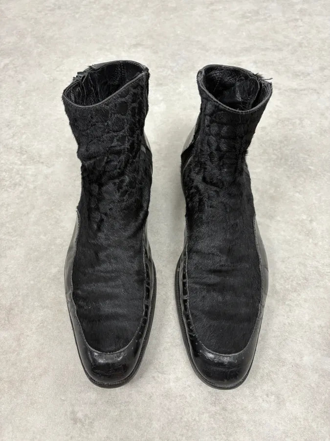 2000s Emporio Armani Pony Hair Black Leather Boots mYTjxeS 1