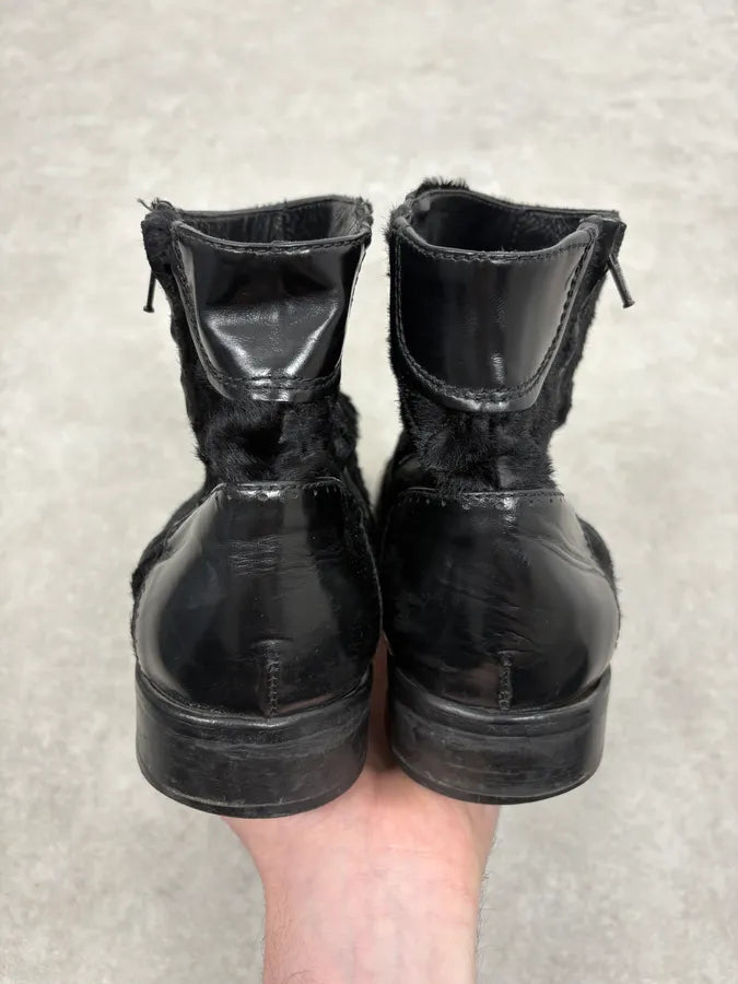 2000s Emporio Armani Pony Hair Black Leather Boots mYTjxeS 6