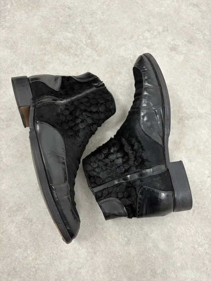 2000s Emporio Armani Pony Hair Black Leather Boots mYTjxeS 5