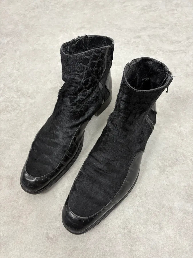 2000s Emporio Armani Pony Hair Black Leather Boots mYTjxeS 2