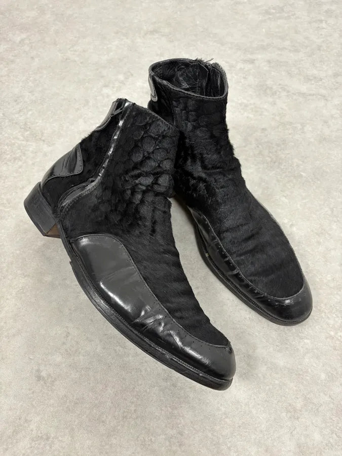2000s Emporio Armani Pony Hair Black Leather Boots mYTjxeS 4