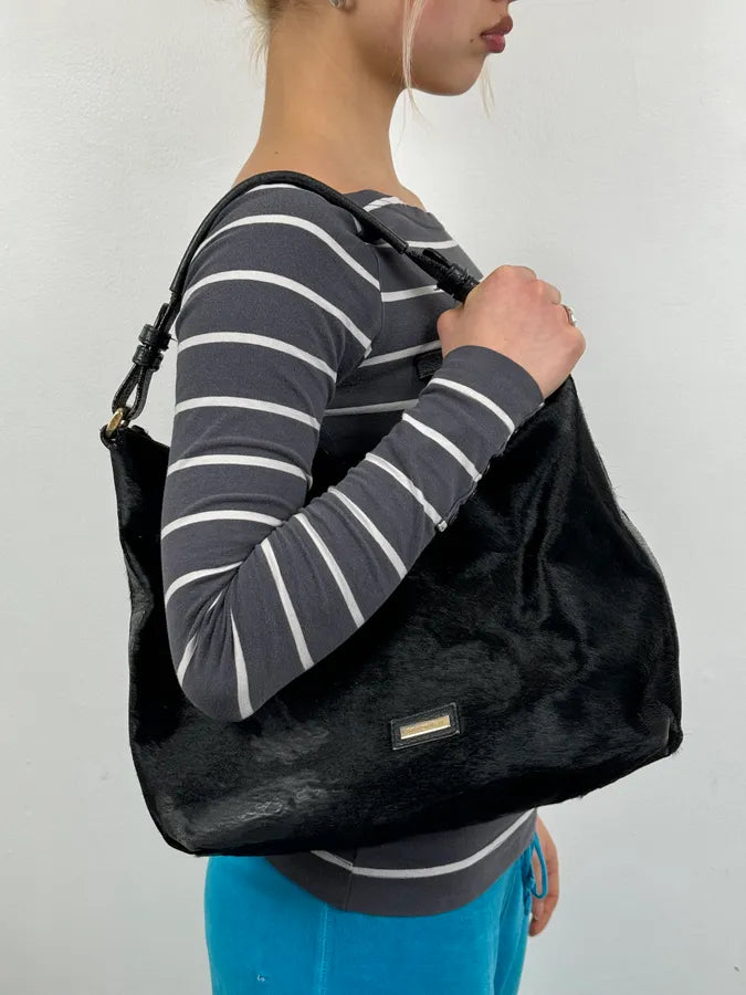 2000s Emporio Armani Pony Hair Black Leather Handle Bag odRFRtt 1