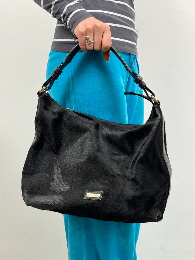 2000s Emporio Armani Pony Hair Black Leather Handle Bag odRFRtt 2