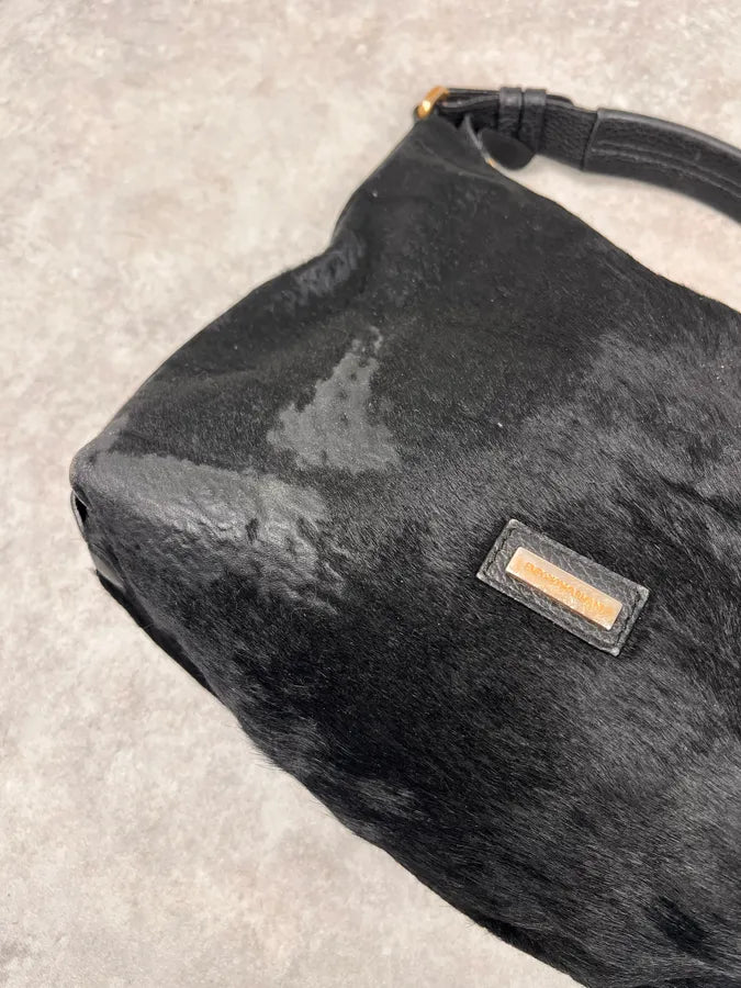 2000s Emporio Armani Pony Hair Black Leather Handle Bag odRFRtt 3