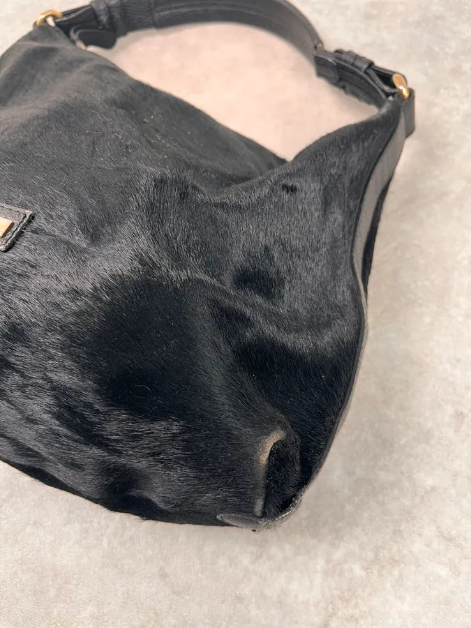 2000s Emporio Armani Pony Hair Black Leather Handle Bag odRFRtt 4