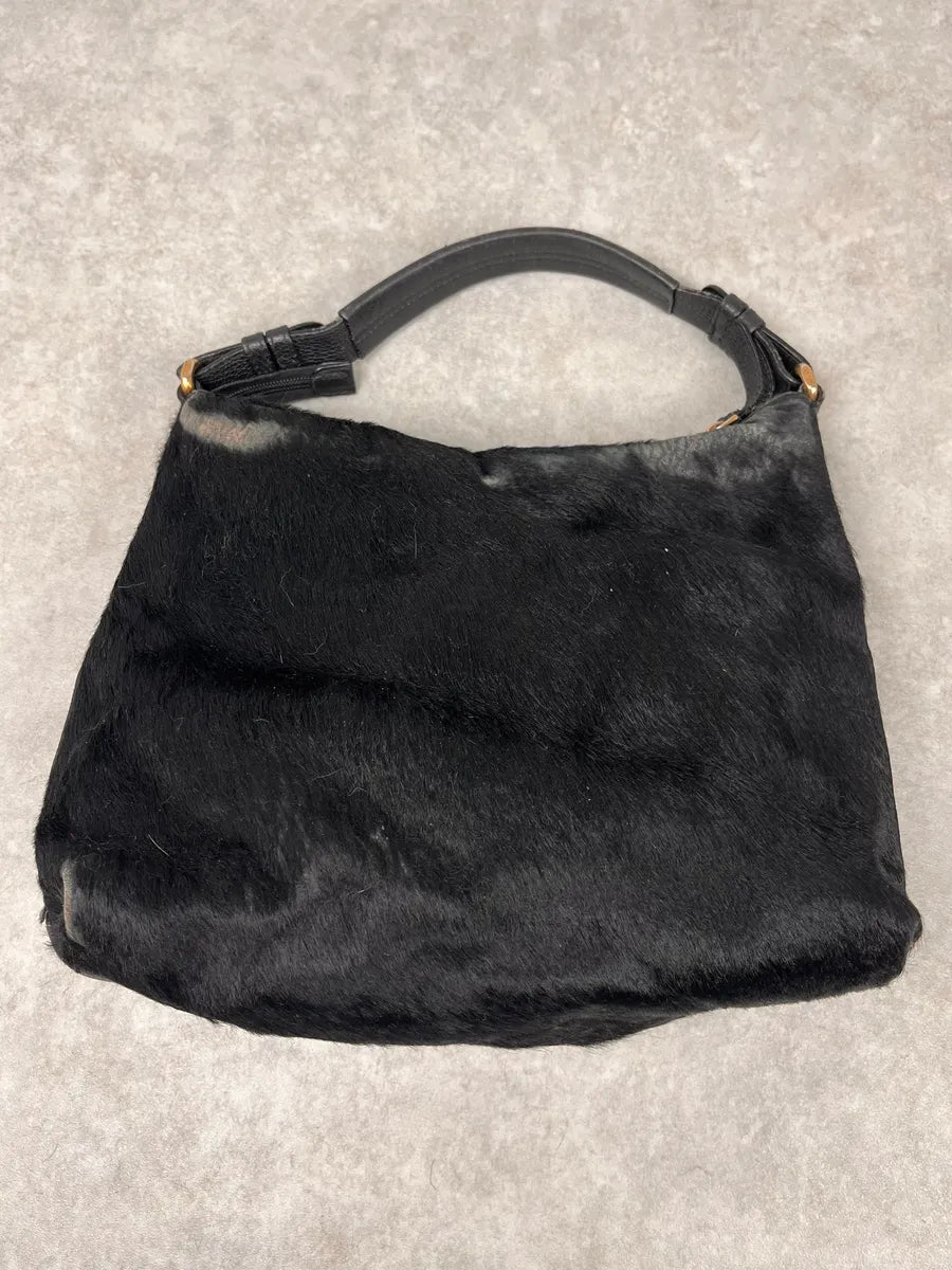 2000s Emporio Armani Pony Hair Black Leather Handle Bag odRFRtt 5