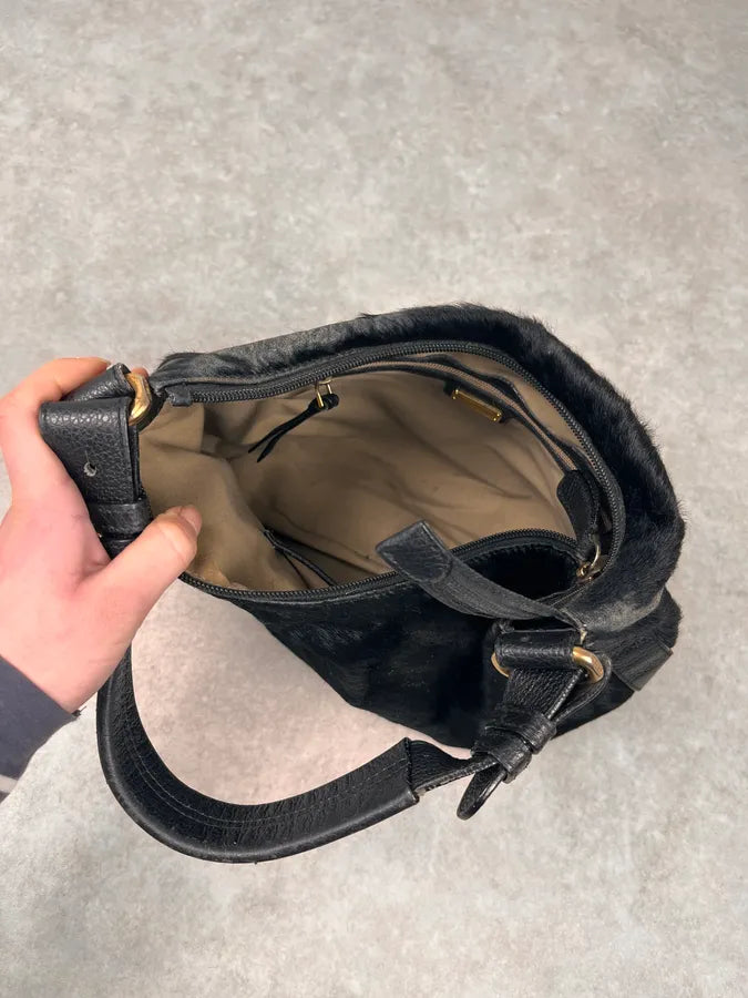 2000s Emporio Armani Pony Hair Black Leather Handle Bag odRFRtt 8