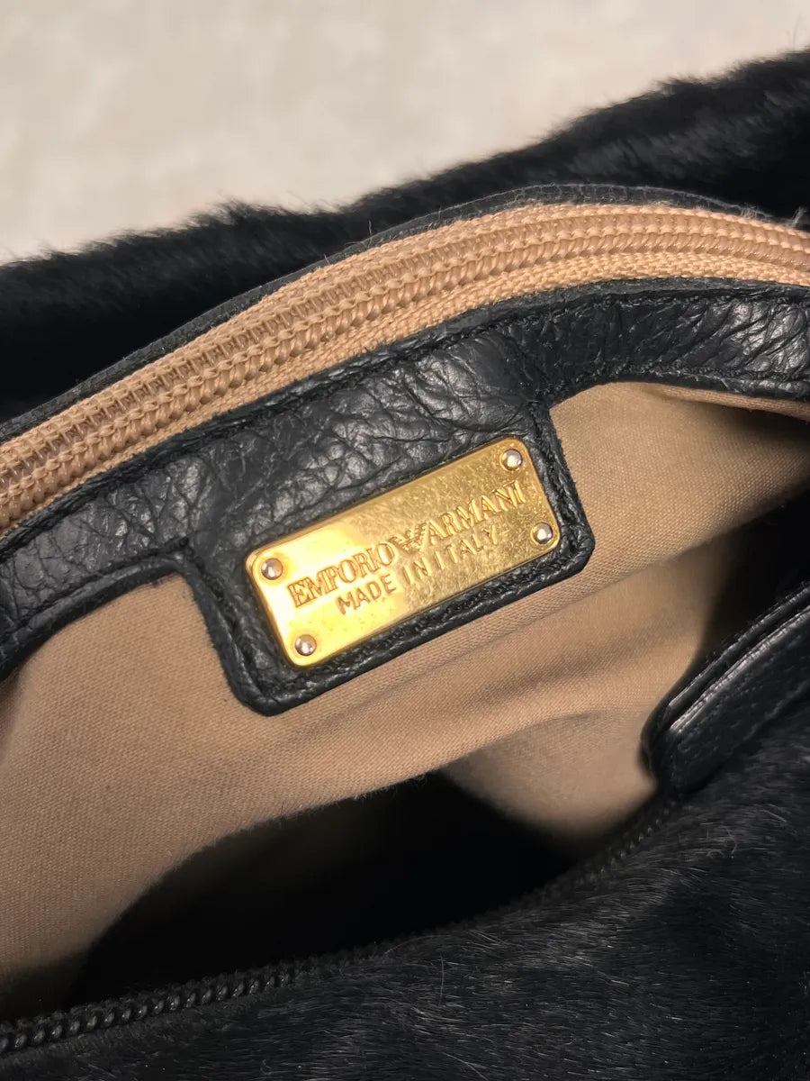 2000s Emporio Armani Pony Hair Black Leather Handle Bag odRFRtt 9