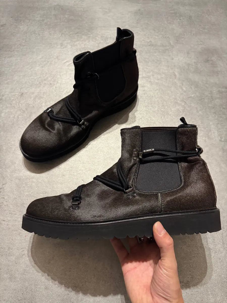 2000s Emporio Armani Pony Hair Laced Hiking Ankle Boots (44eu/us10) 1