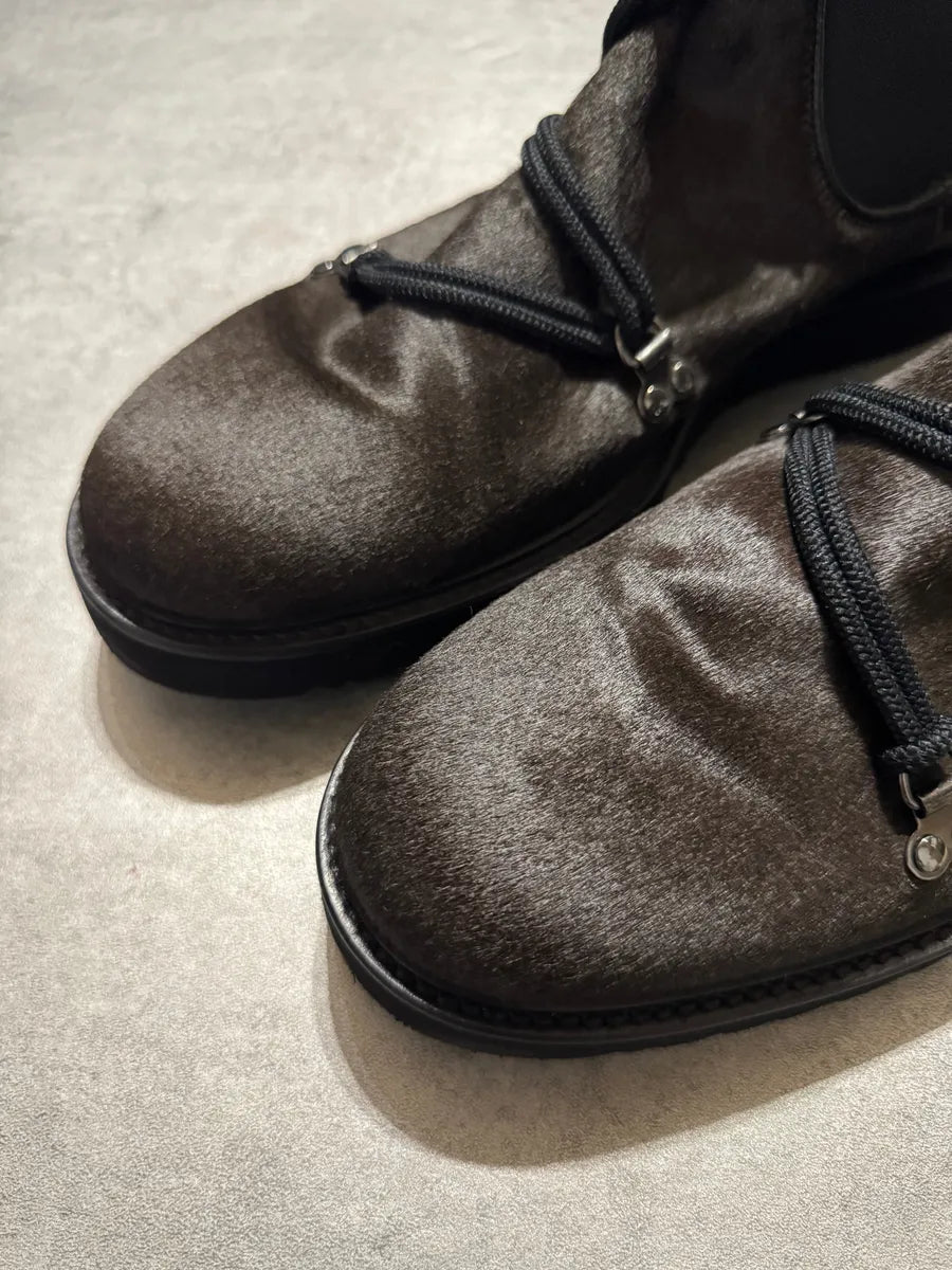 2000s Emporio Armani Pony Hair Laced Hiking Ankle Boots (44eu/us10) 2