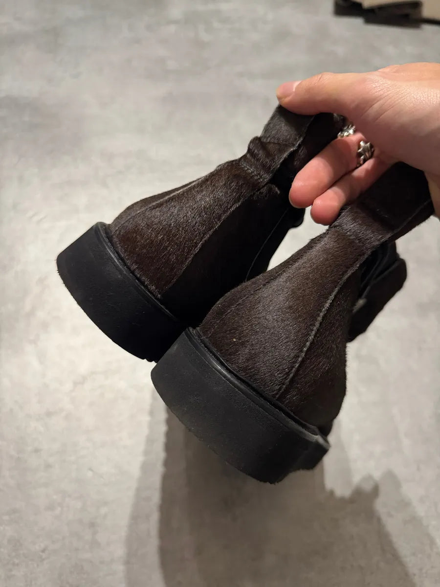 2000s Emporio Armani Pony Hair Laced Hiking Ankle Boots (44eu/us10) 3