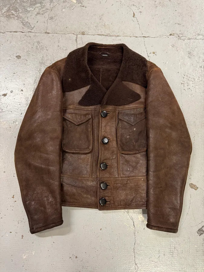 2000s Emporio Armani Pure Brown Aviator Shearling Leather Jacket DAyqzZz 0