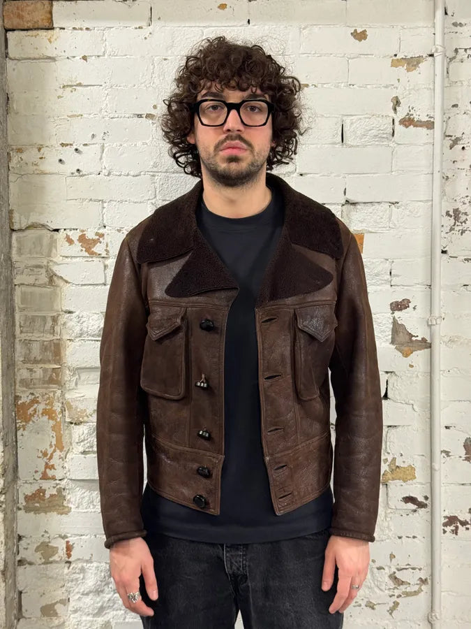 1990s Emporio Armani Pure Brown Aviator Shearling Leather Jacket DAyqzZz 1