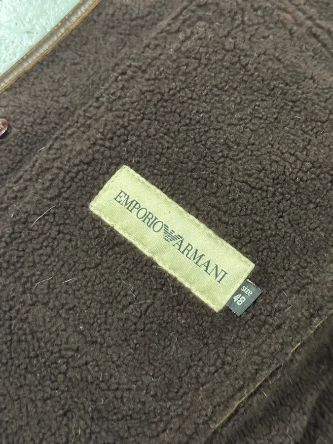 2000s Emporio Armani Pure Brown Aviator Shearling Leather Jacket DAyqzZz 10