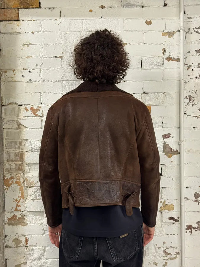 1990s Emporio Armani Pure Brown Aviator Shearling Leather Jacket DAyqzZz 2
